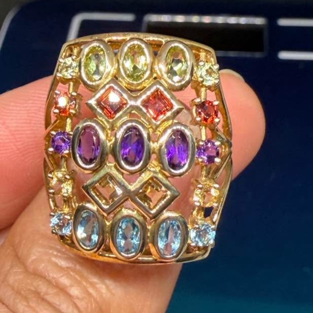 XXL 10K Solid Real Gold Ring All Natural Gemstones sz 8 & sizable heavy gold 😍